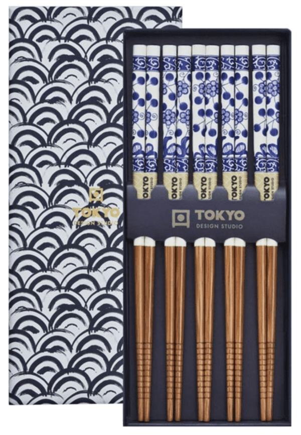 TOKYO DESIGN - SET DE 5 PAIRES DE BAGUETTES VAGUES BLEU